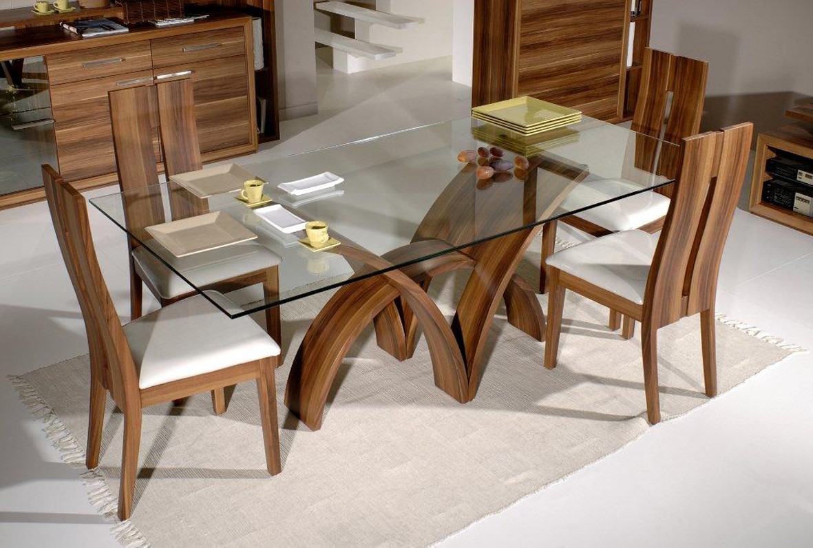 Wooden Glass Topped Dining Room Table