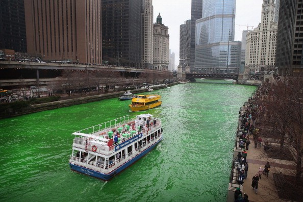 Chicago River Dyed Green In St. Patrick's Day Tradition