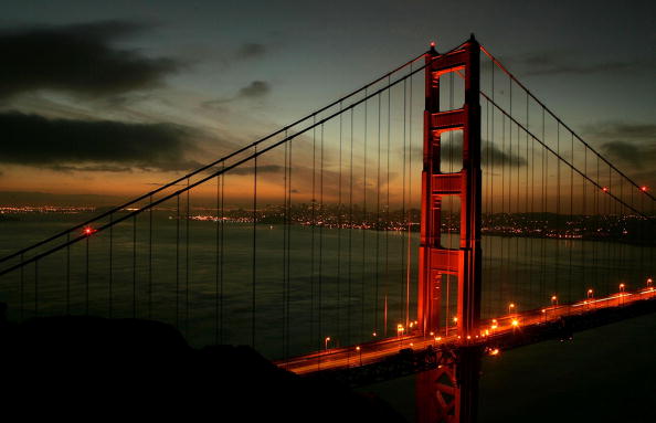 The Golden Gate Bridge during sunset