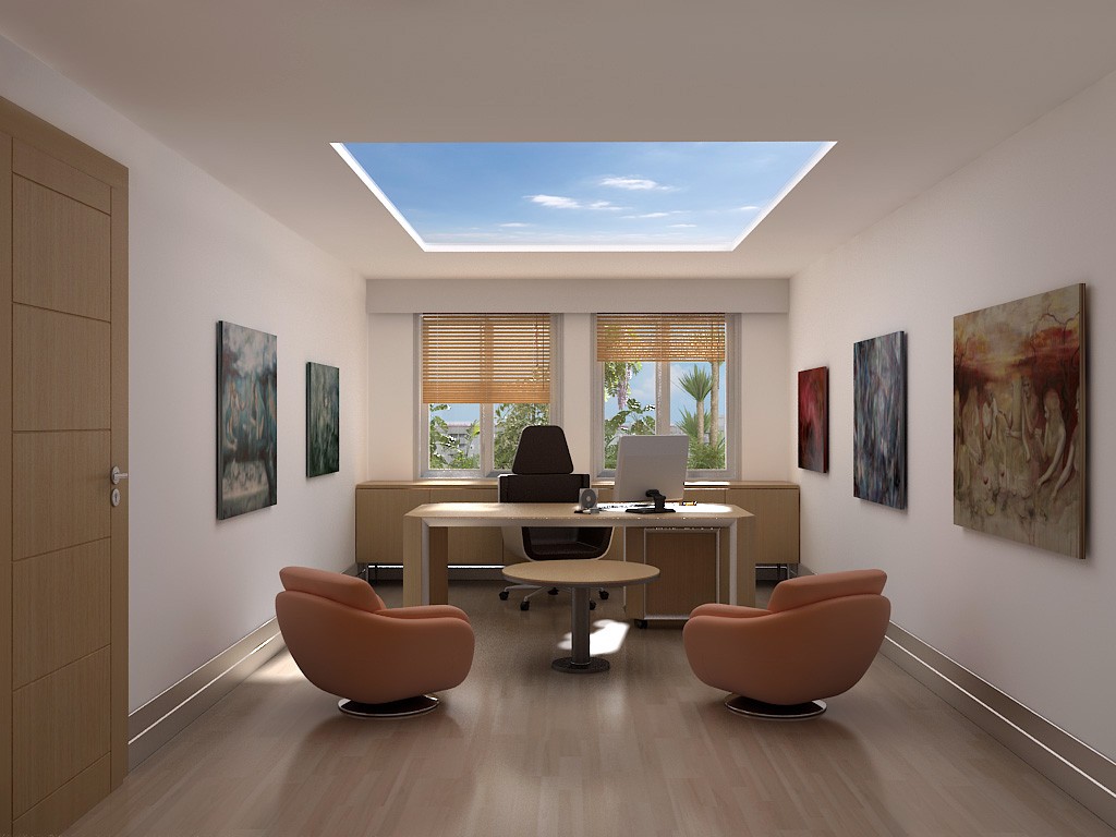 cool-home-office-furniture-ideas-plus-painting-and-sky-painted-ceiling