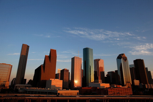 A view of the Houston skyline at dusk