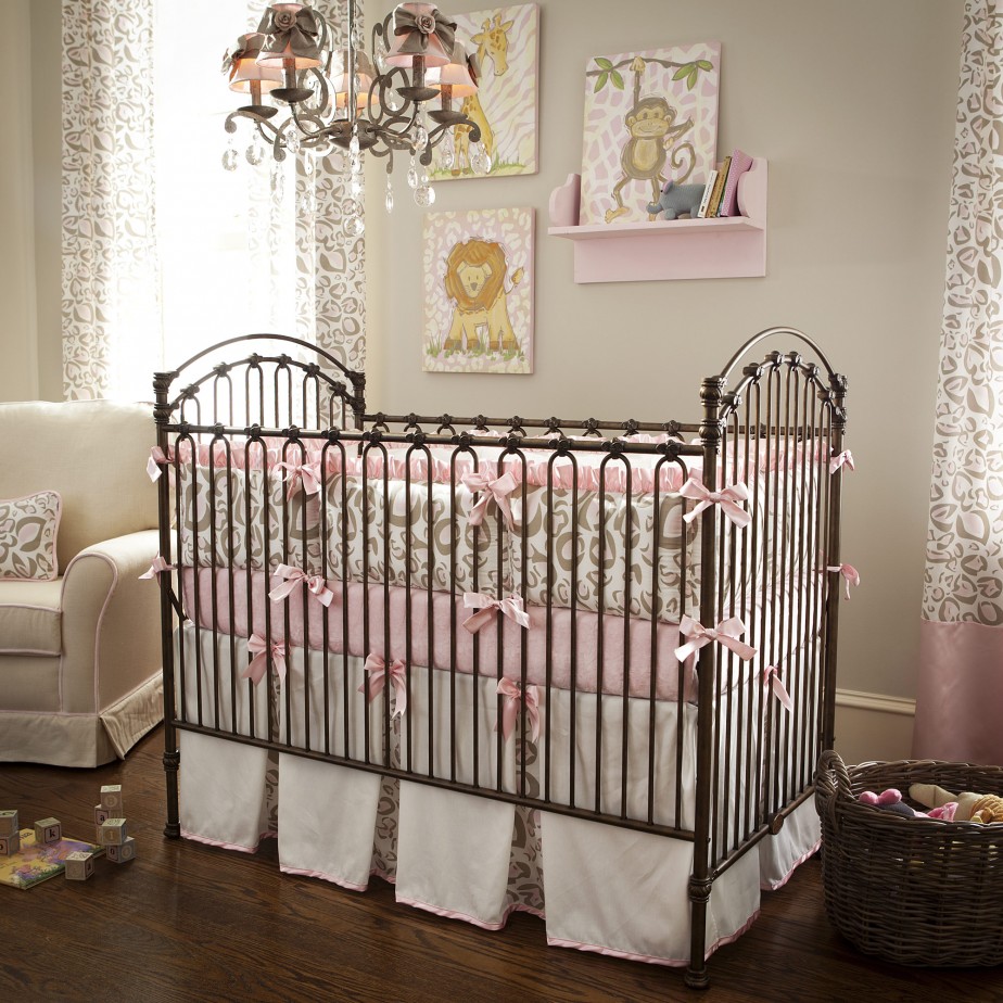 baby-room-entrancing-baby-bedroom-decoration-using-white-baby-bed-valance-along-with-pink-leopard-crib-bedding-and-black-iron-baby-cribs-gorgeous-baby-nursery-room-decoration-using-pink-leopard-crib-b