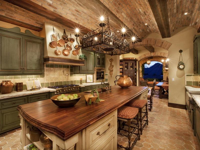 italian style kitchen with orange wall