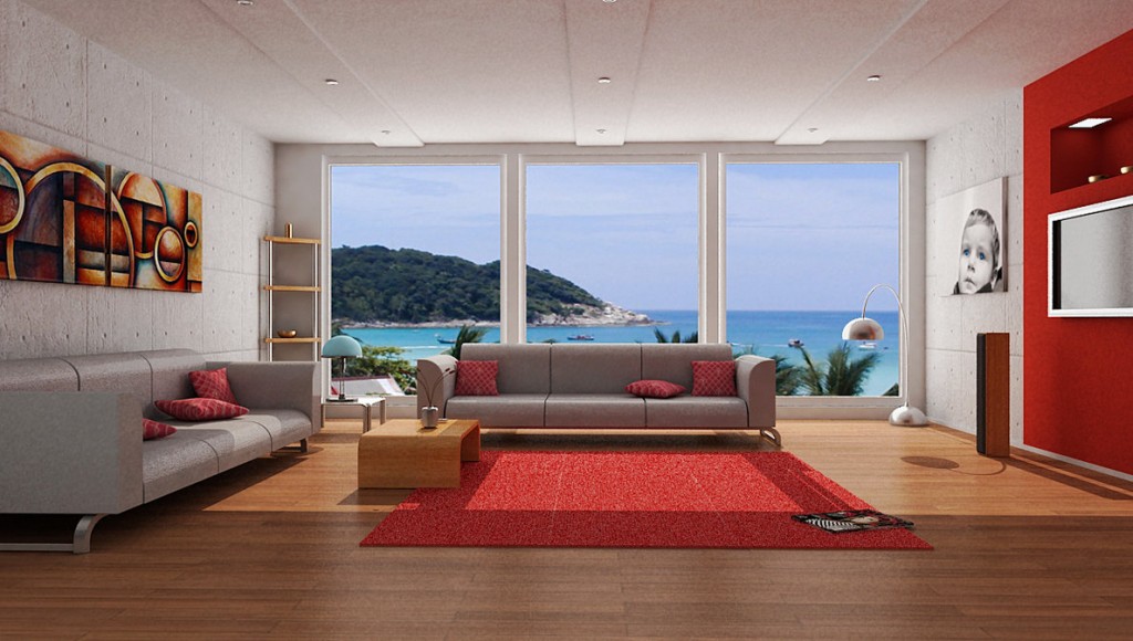 ultramodern-white-red-living-room-with-comfortable-sea-view