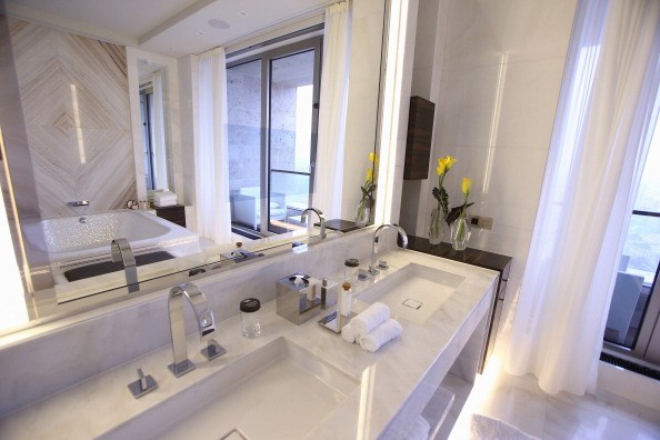 BERLIN, GERMANY - JANUARY 03:  The bathroom of the Presidential suite is pictured during the opening of Germany's first Waldorf Astoria hotel on January 3, 2013 in Berlin, Germany. The luxury Waldorf Astoria Berlin with its 232 luxury guest rooms and suites on 32 storeys is located near the Kaiser Wilhelm Memorial Church (Kaiser-Wilhelm-Gedächtniskirche).  (Photo by Andreas Rentz/Getty Images)