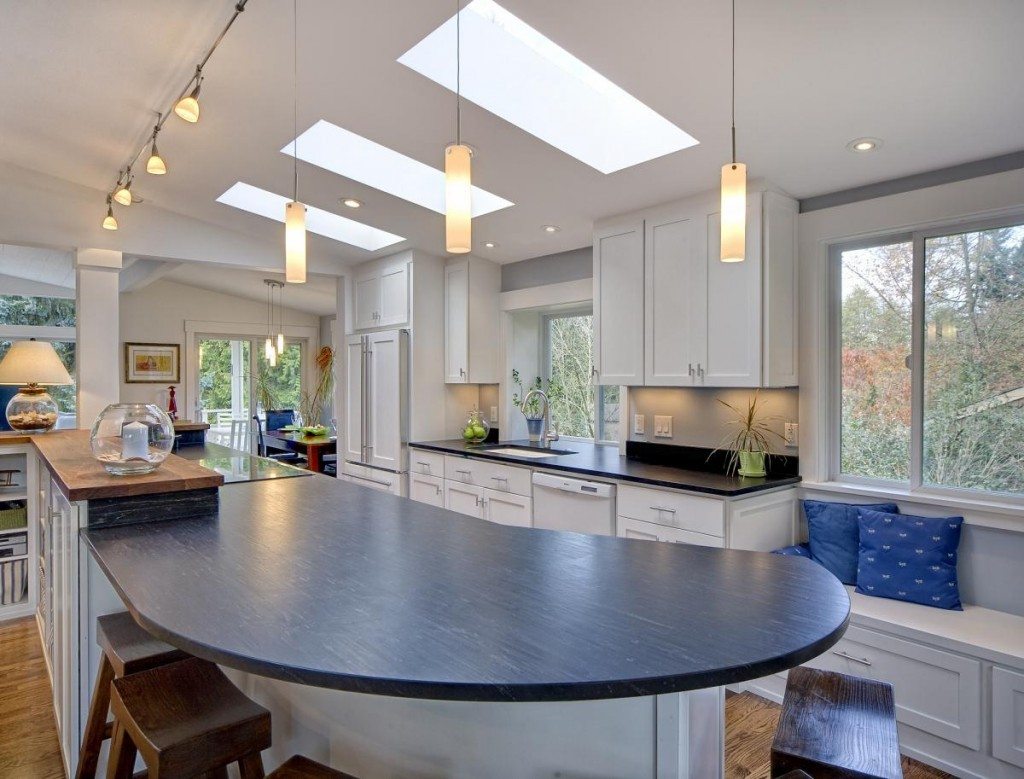 pendent kitchen lighting from skylight