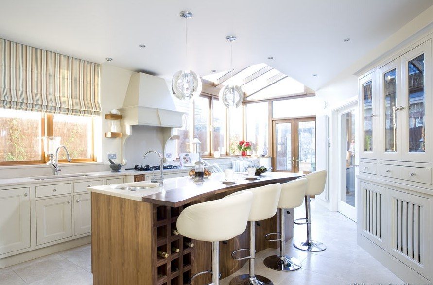 beautiful-kitchen-colors-with-light-wood-cabinets-loft-window-covering-skylight-wine-storage-