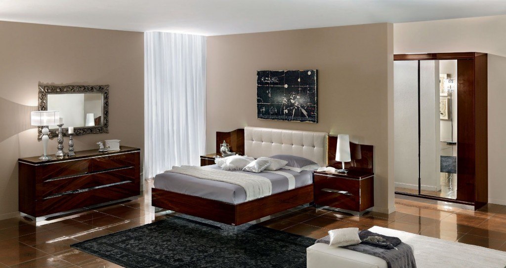 bedroom-modern-italian-high-end-bedroom-furniture-with-elegant-woooden-bed-nice-beige-headboard-with-red-trim-cool-beige-wall-paint-with-hidden-white-lamps-lux-dark-wooden-cabinet-with-double-victo