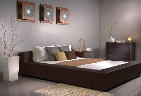 Amazing Dark Wood Bedroom Furniture Gray Wall Marble Floor Design