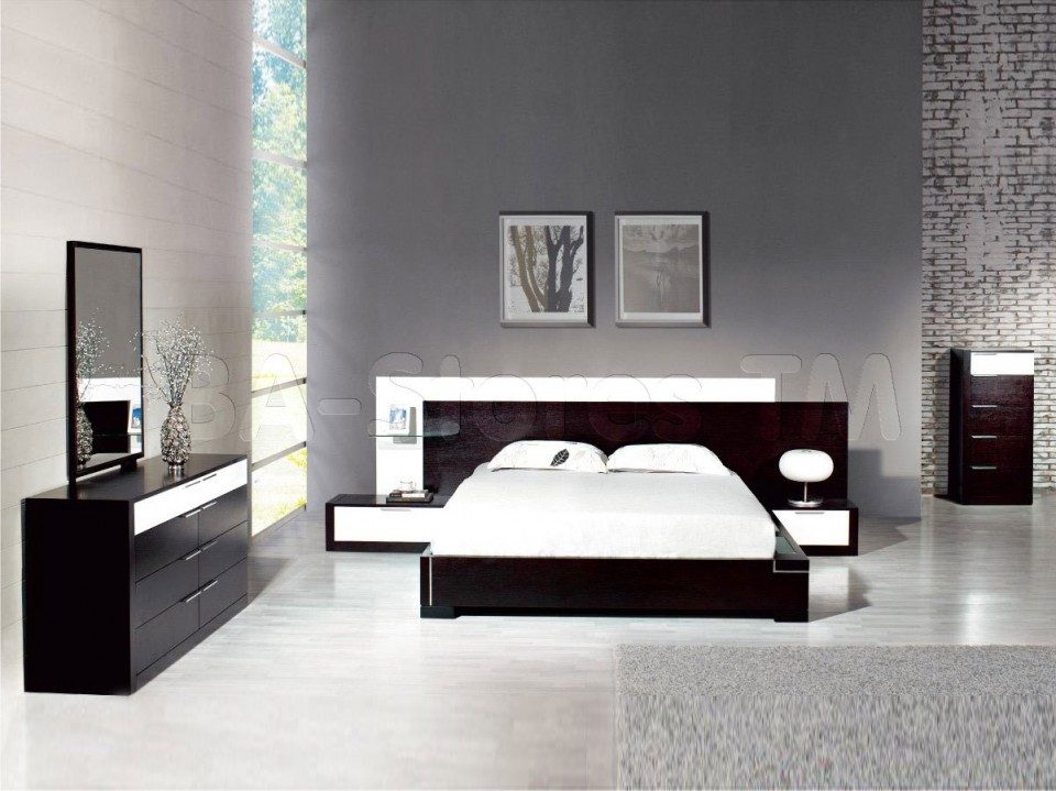 modern-bedroom-set-with-dark-wooden-furniture-and-gray-wall-paint-color-and-white-mattress-37-modern-master-or-teenage-bedroom-design-ideas-to-inspire