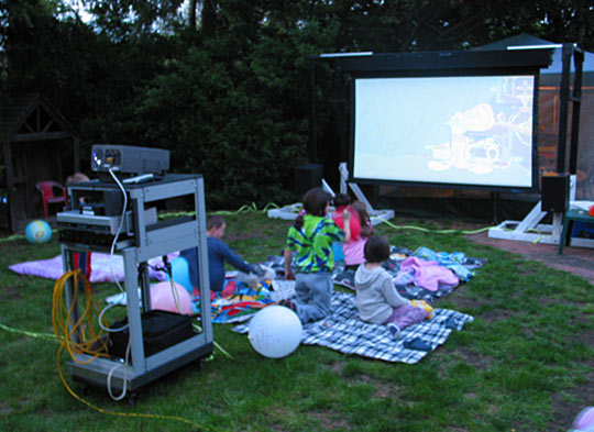 Backyard lawn movie theater