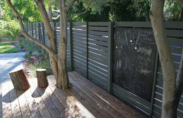 Backyard chalkboard built into fence