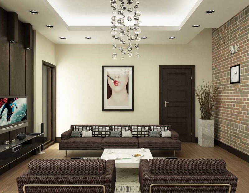 Modern Living Room With Brick Wall