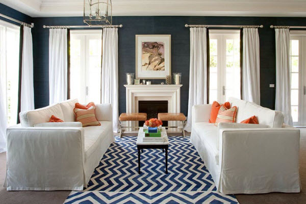 Living Room With Patterned Rug