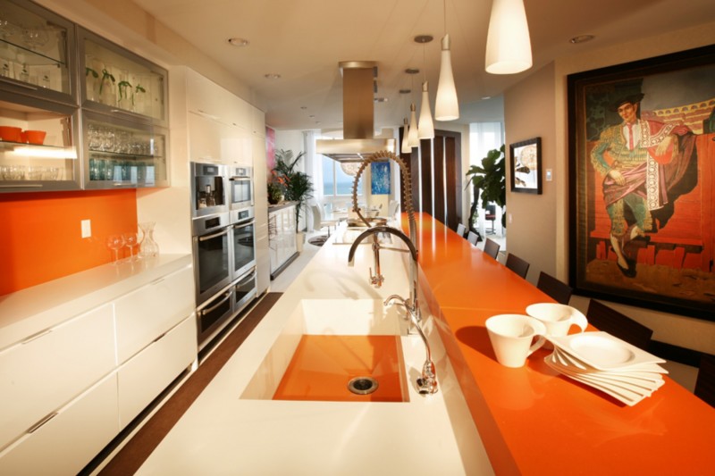 Orange And White Quartz Countertops