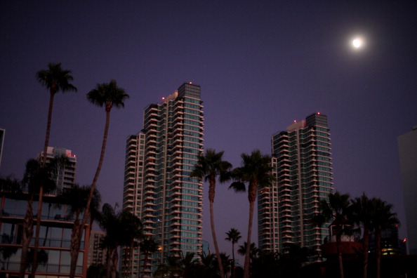 Dark view of downtown San Diego