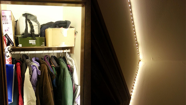 Small closet with simple rope lights