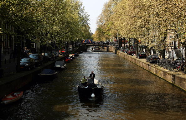 Bicycles by the canal in Amsterdam