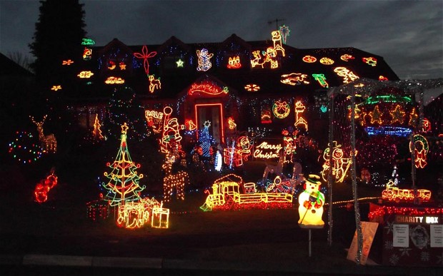 Home in Britain with crazy Christmas decorations