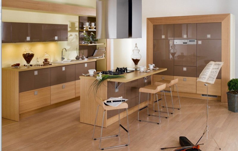 light brown/dark brown kitchen cabinet combo