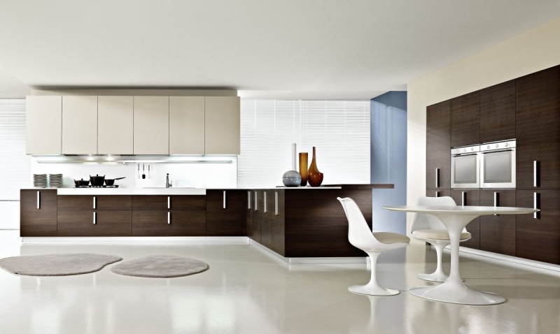 Dark brown kitchen cabinets with oversized handles