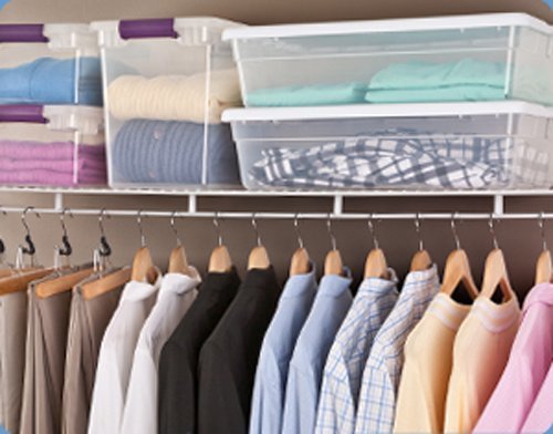 Closet with plastic containers