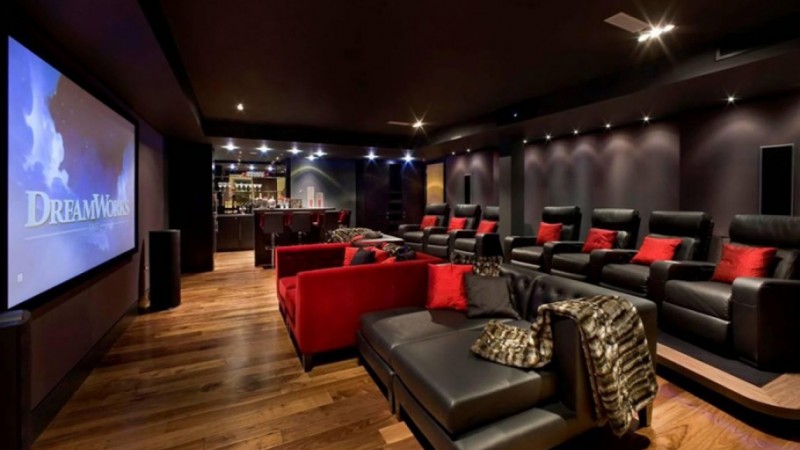 red and black home theater