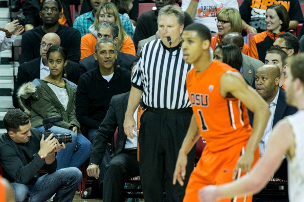 The Obama Family Watches U. Maryland v. Oregon State Basketball Game