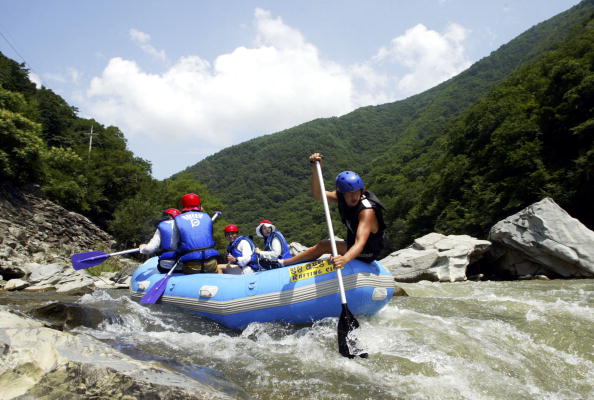 South Koreans Take Rafting Trip On Hottest Day