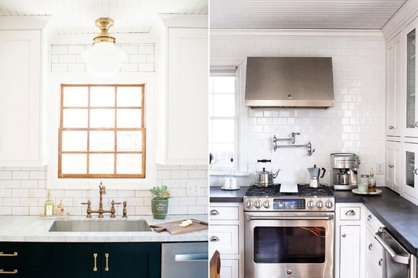 Examples of tiled kitchen walls with white tiles