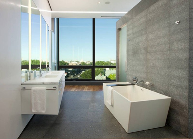 modern bathroom with floating vanity