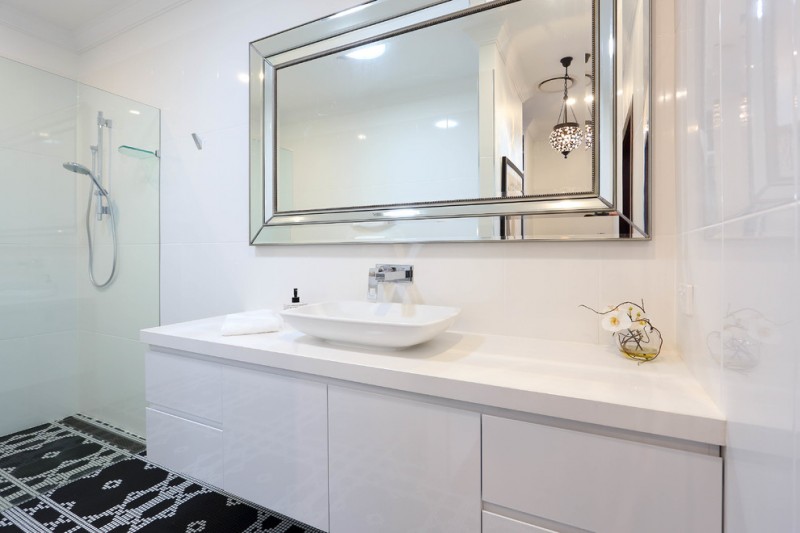 sleek frameless bathroom mirror