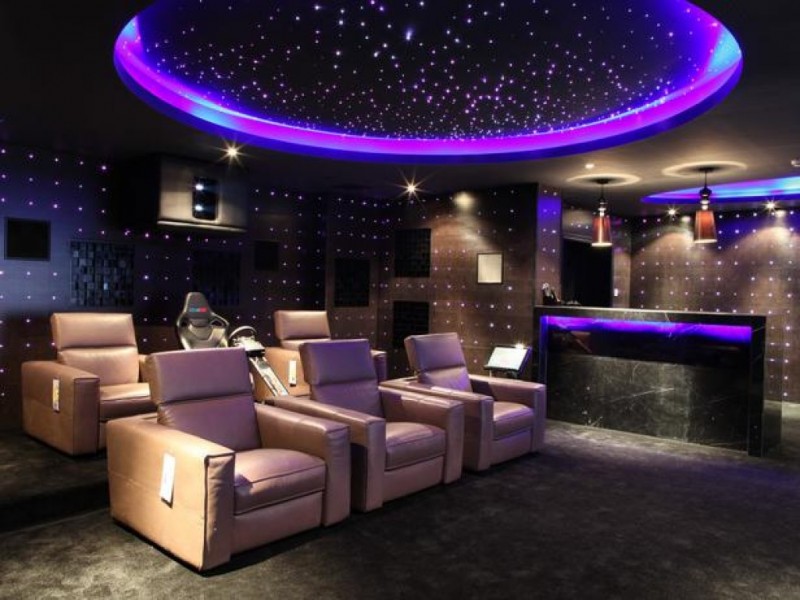 Cool home theater with purple ceiling dome