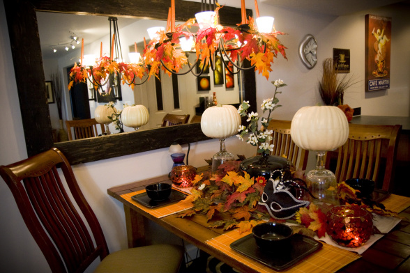 Dining room table with fall decorations