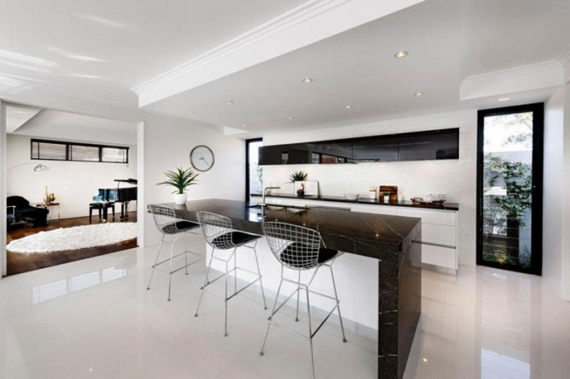 marble bar with wire chairs