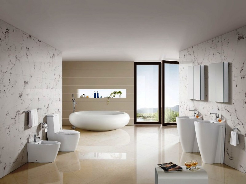 modern bathroom with round tub