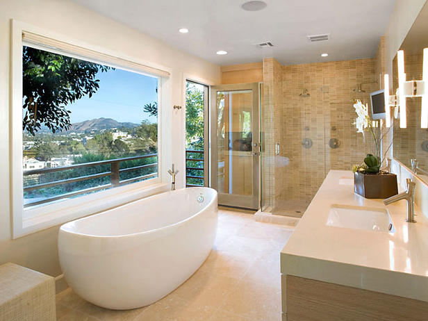 bathroom with modern tub