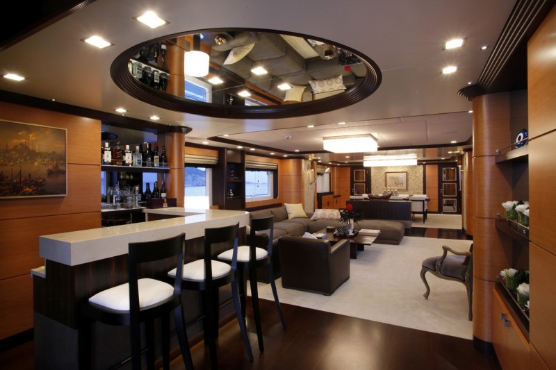 Bar with white counter top and white stools