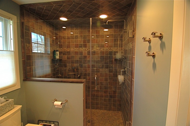 Brown ceramic shower wall