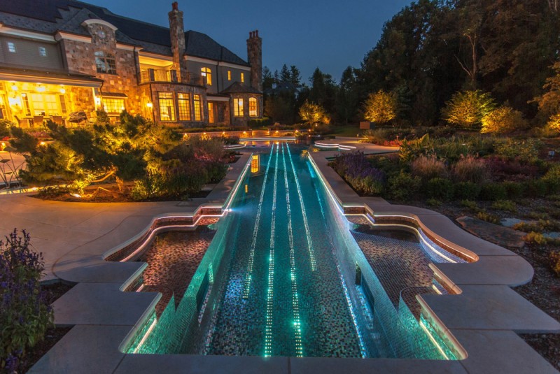 Backyard swimming pool with lit floor