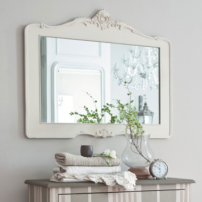 white framed bathroom mirror