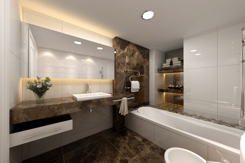 modern bathroom with marble wall