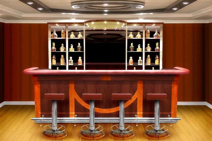 modern home bar with bright colors