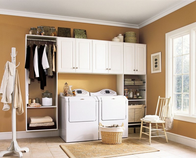 amazing modern laundry room design with beige walls