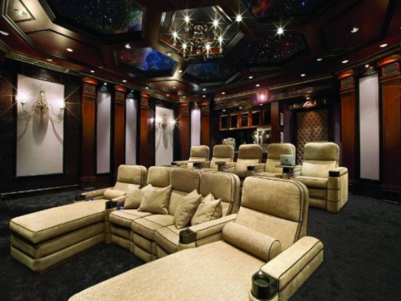 home theater with chaise lounge