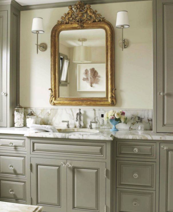 bathroom mirror with intricate gold design