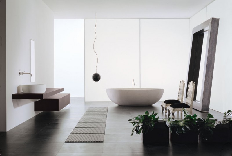 modern bathroom with hanging decoration