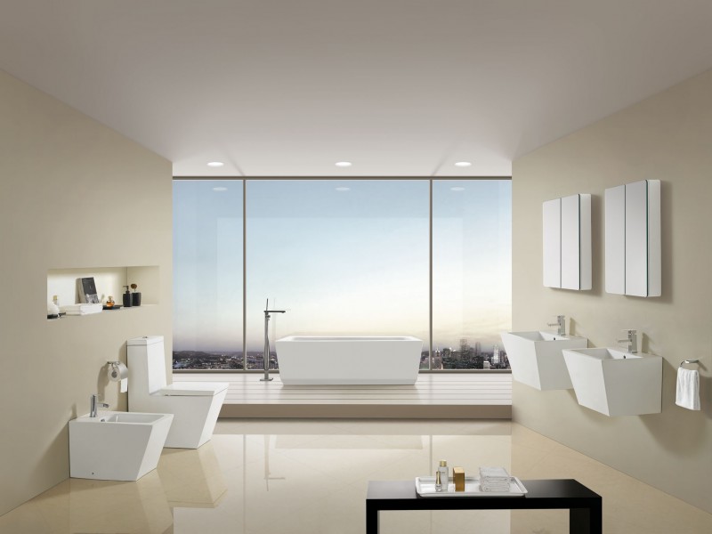 modern bathroom with square toilet