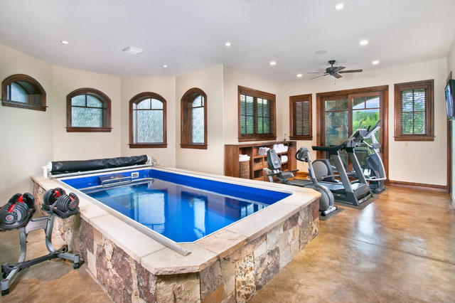 home gym with hot tub