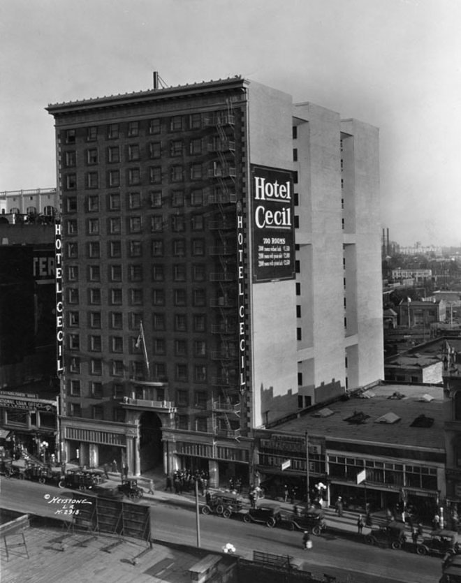 Old picture of the cecil hotel in Los Angeles CA